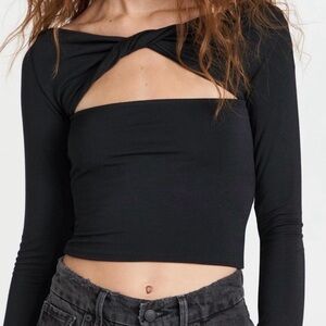 SER.O.YA Twist Cutout Long Sleeve Crop Top Black NWT Size L